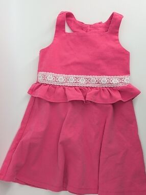 Girls Pink Sleeveless Dress with Lace Trim